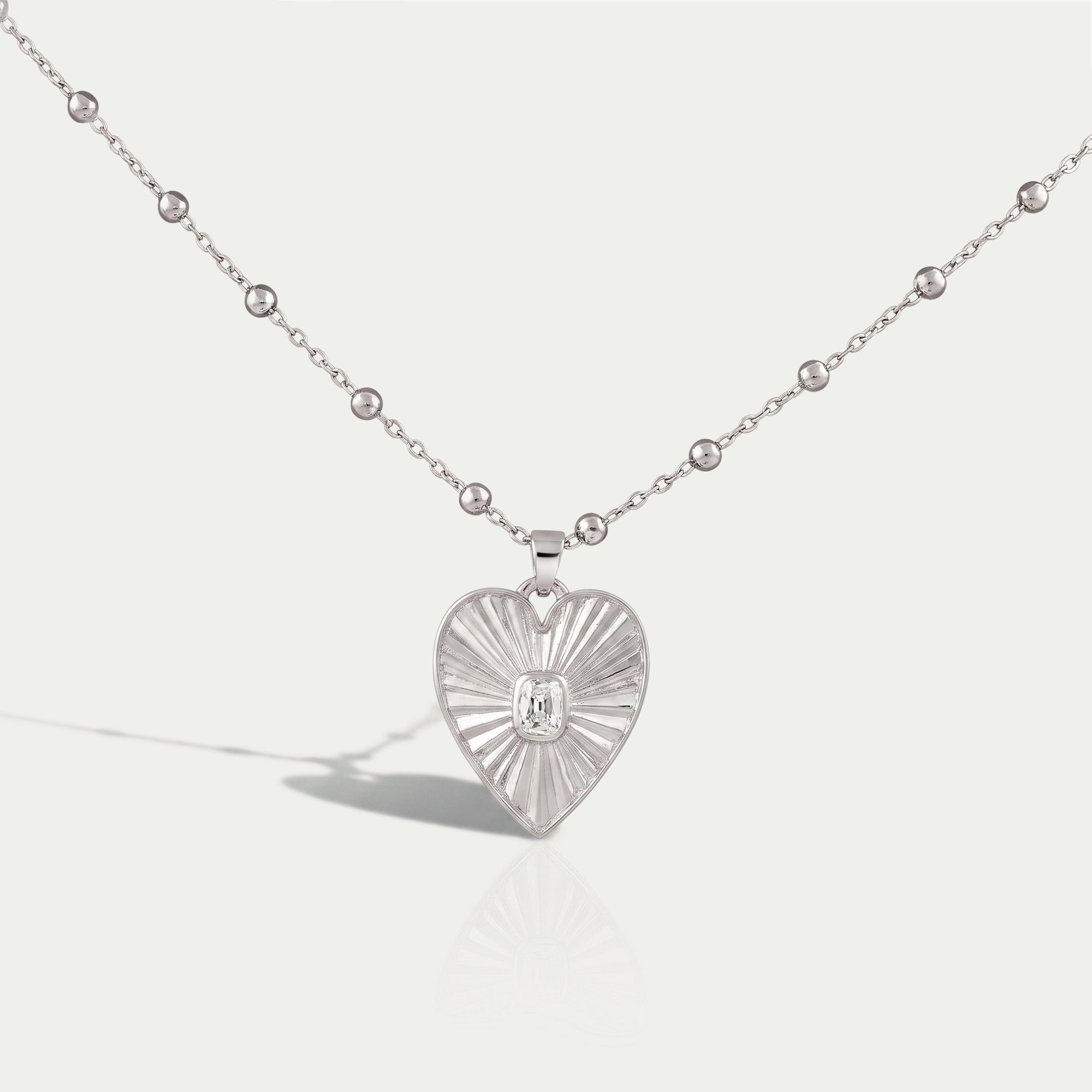 Diamond Fluted Heart shape Pendant Necklaces