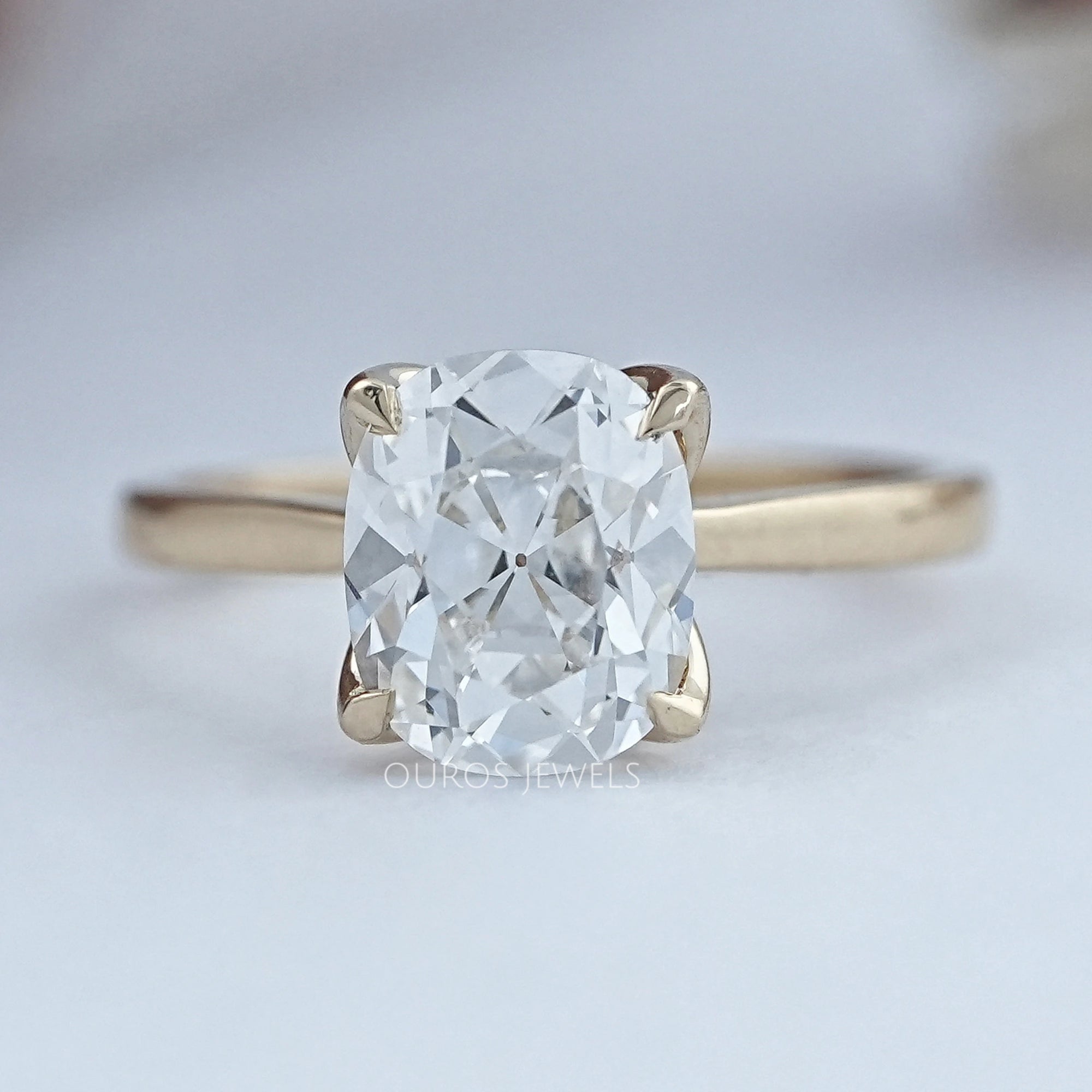 Old Mine Cushion Petal Solitaire Engagement Ring Ring