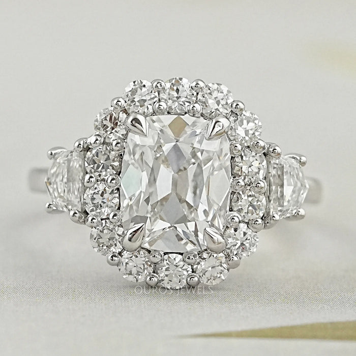 Old Mine Cushion Cut Halo Diamond  Engagement Ring