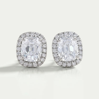 Old Mine Cushion Cut Halo Stud Earrings Earrings