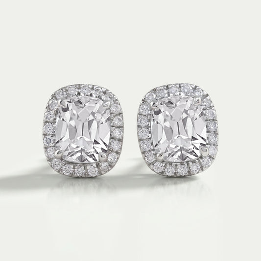 Old Mine Cushion Halo Diamond Ear Studs