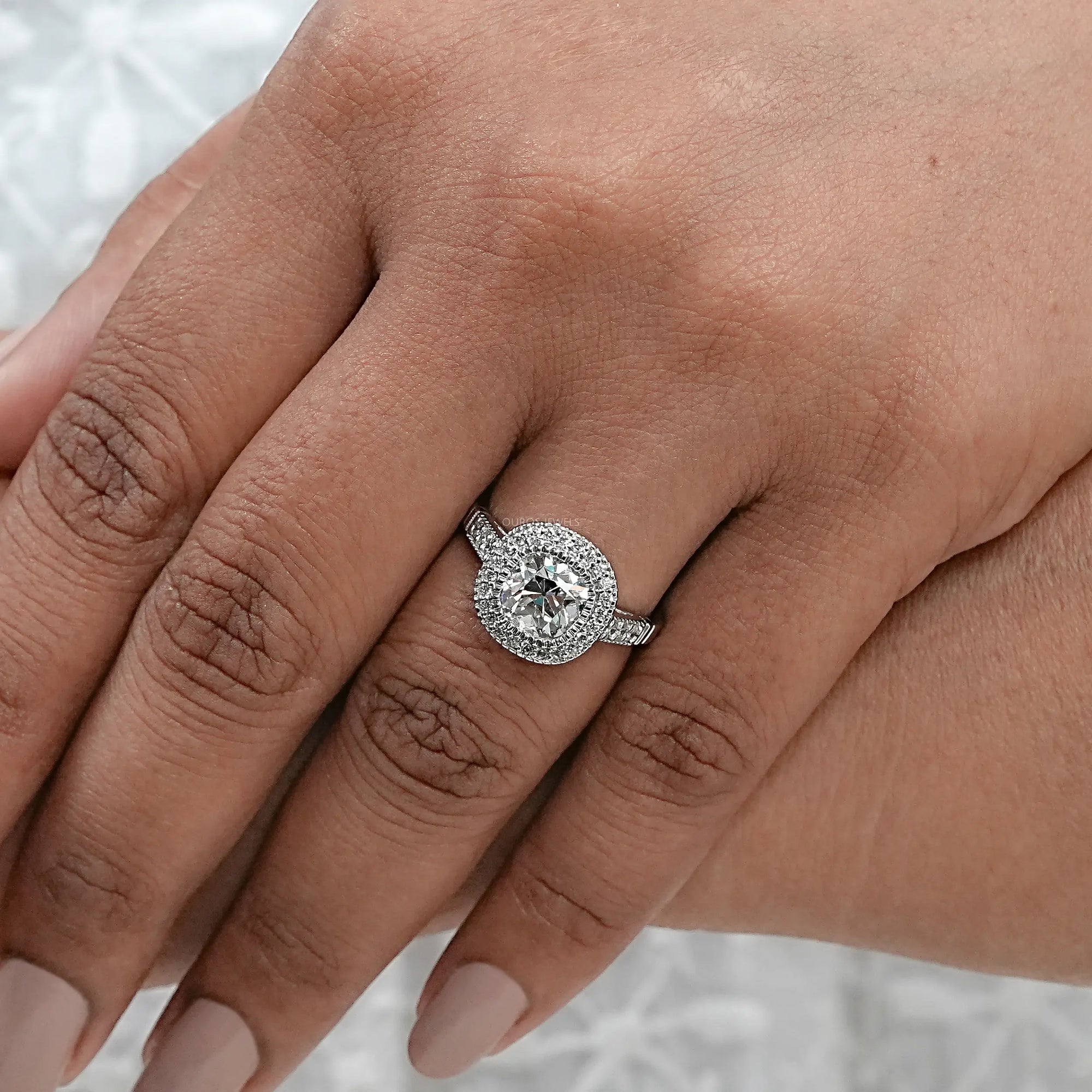 Old Mine Cushion Lab Diamond Halo Engagement Ring Rings