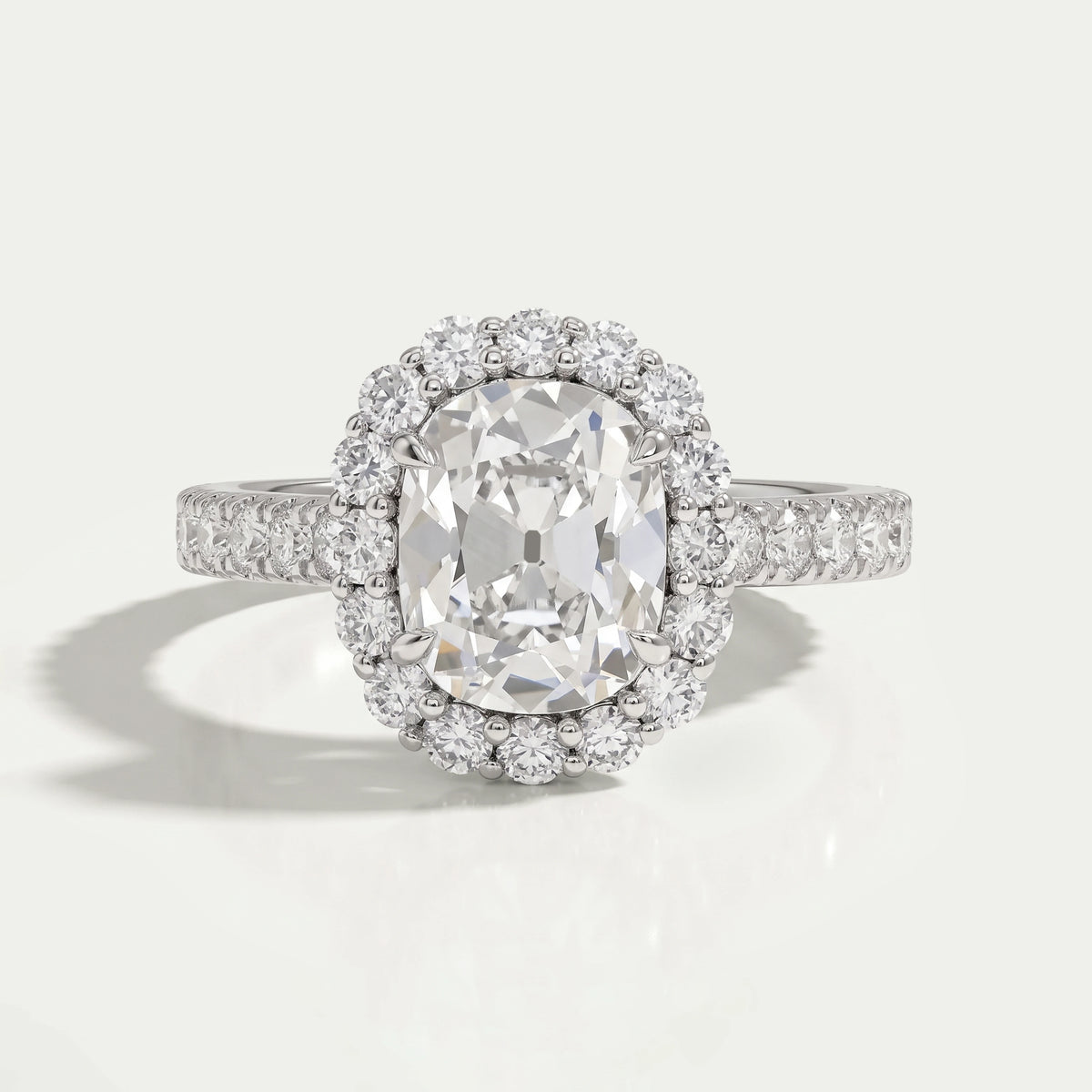 Old Mine Cushion Cut Halo With Accent Engagement Ring Ring