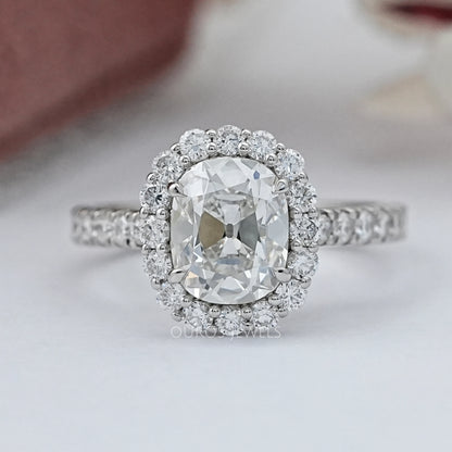 Old Mine Cushion Cut Halo With Accent Engagement Ring Ring