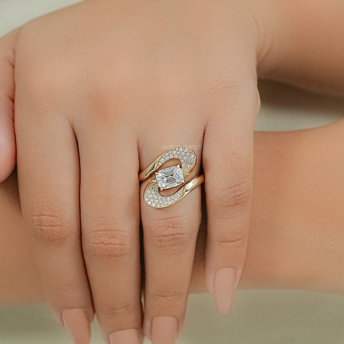 Old Mine Cushion Cut Diamond Accent Bypass Ring Rings