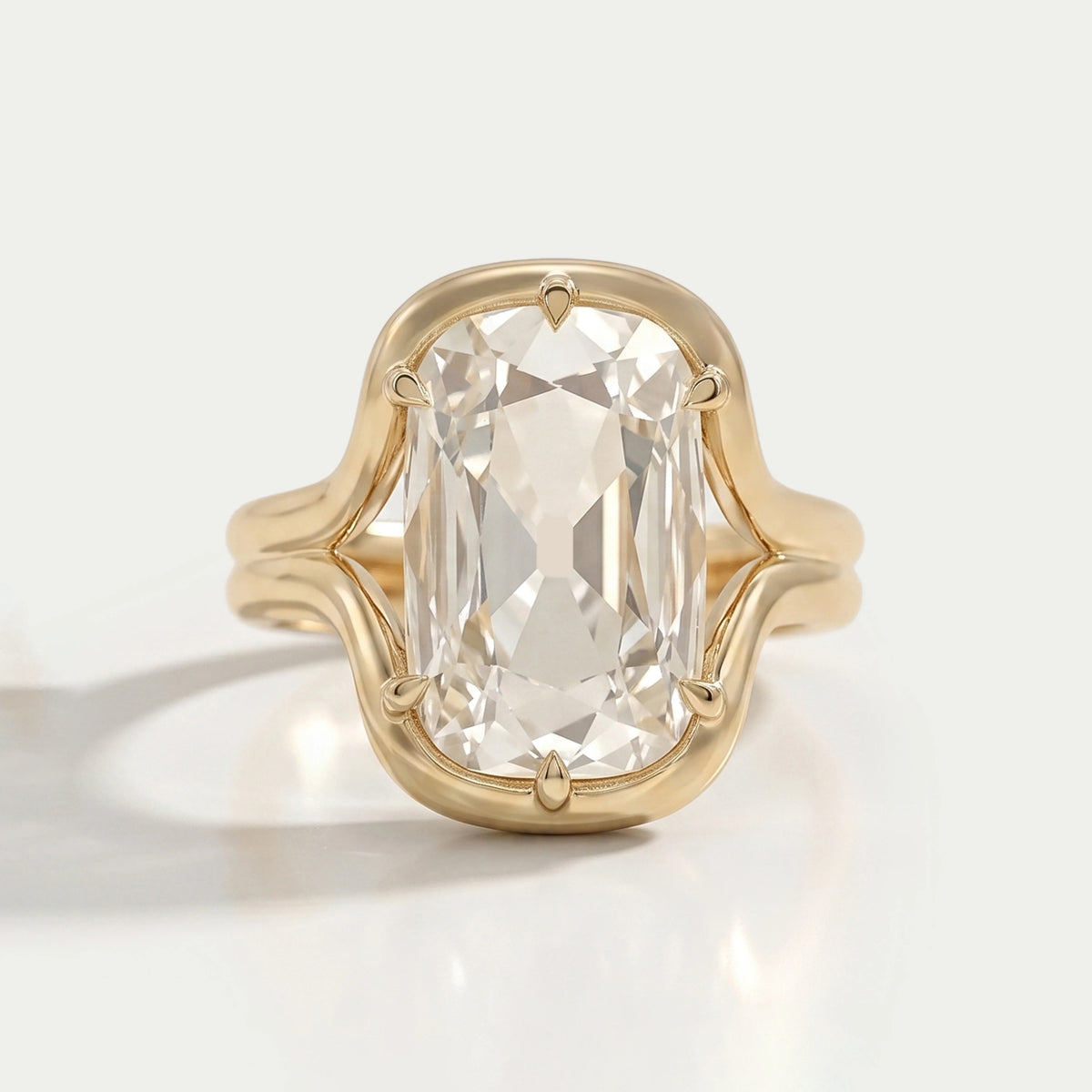 Old Mine Cushion Diamond Half Bezel Set Split Shank Ring Ring