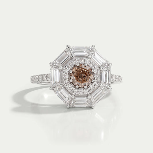 Octagon Champagne Diamond Double Halo Ring Rings