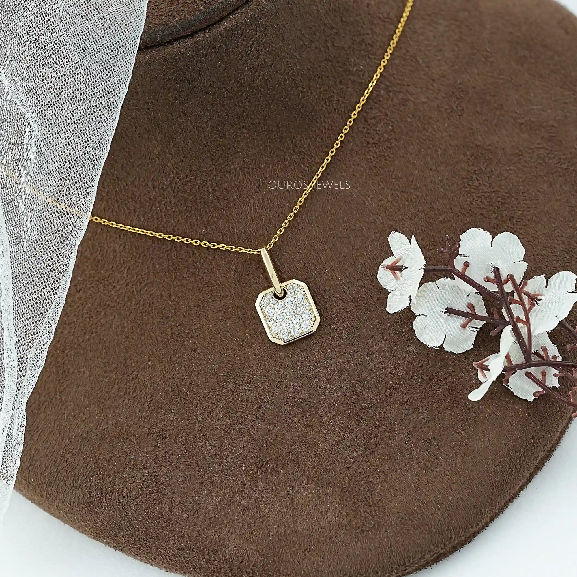 Octagon Shape Lab Diamond Pave Set Pendant Necklaces