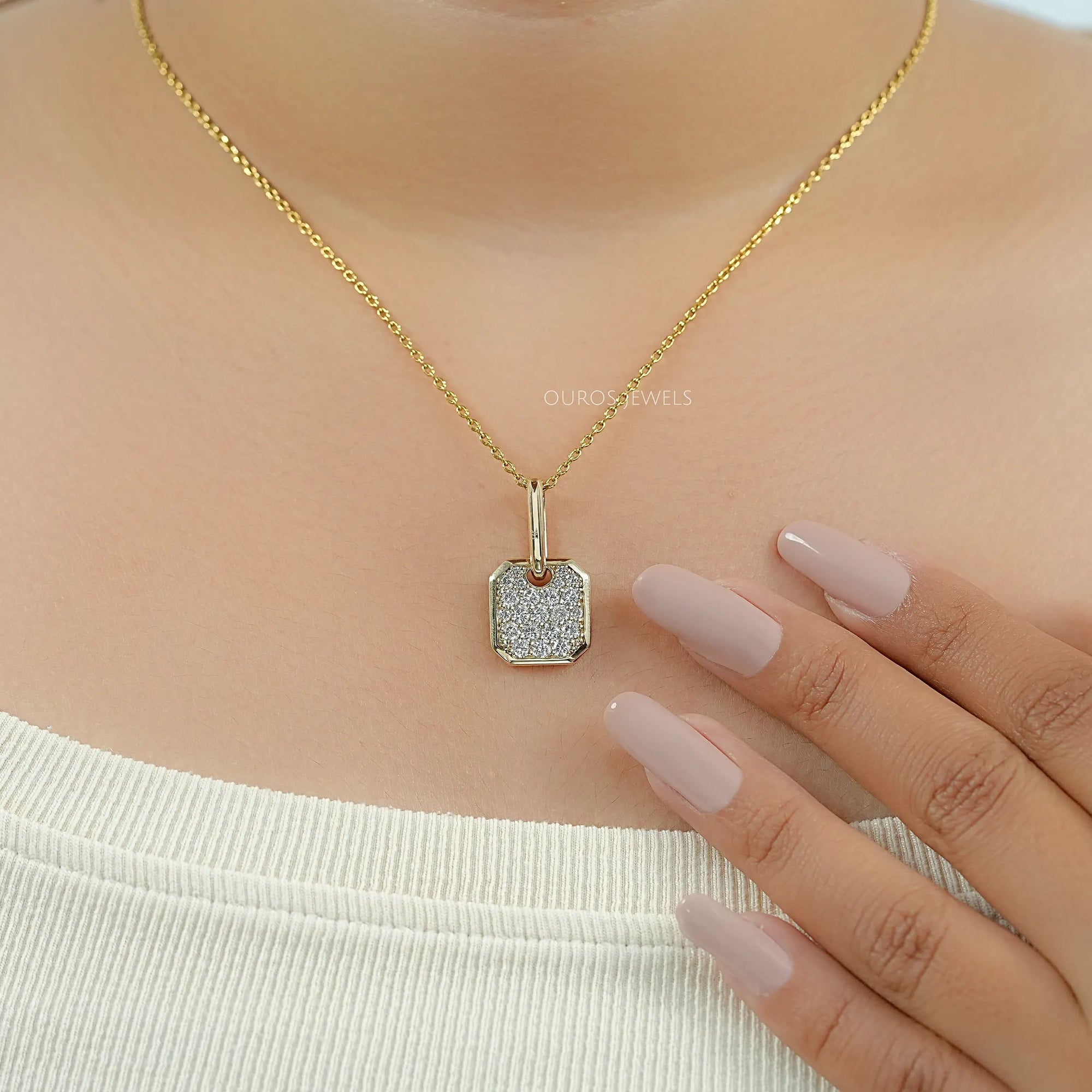 Octagon Shape Lab Diamond Pave Set Pendant Necklaces
