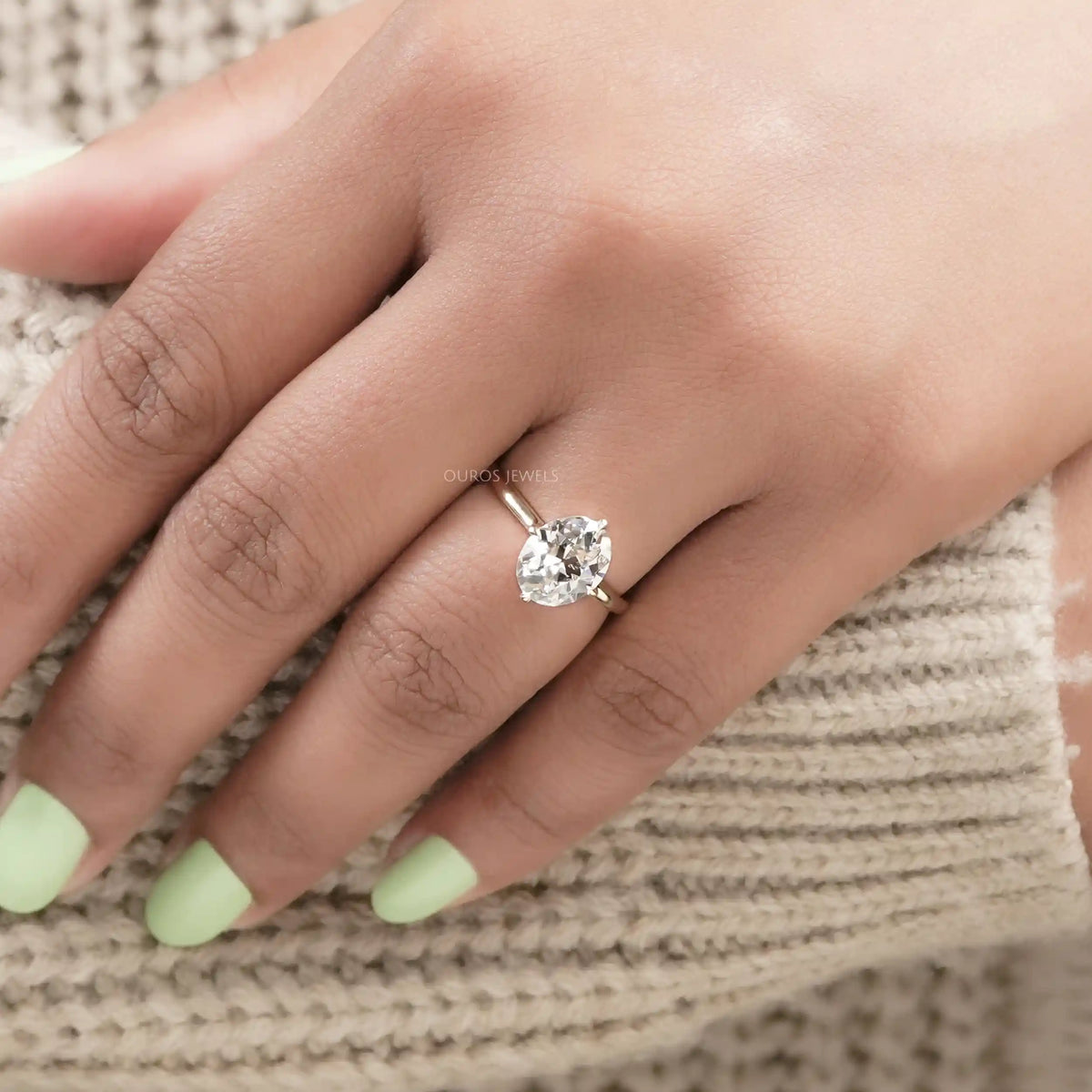 Solitaire Old Mine Oval Diamond Ring Rings