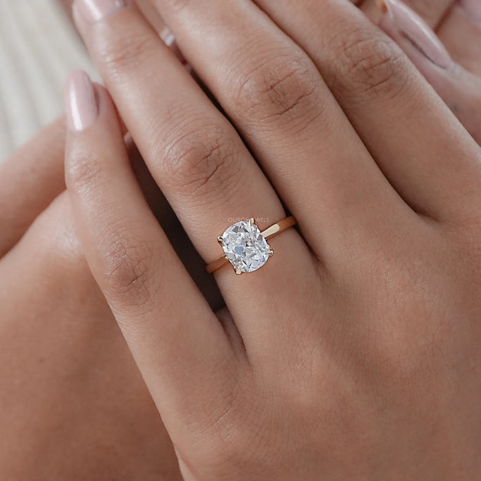 Old Mine Cushion Petal Solitaire Engagement Ring