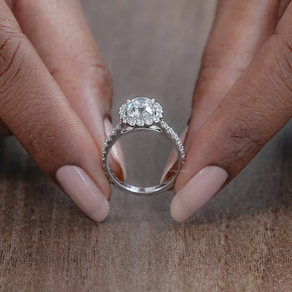 Old Mine Cushion Cut Halo With Accent Engagement Ring Ring