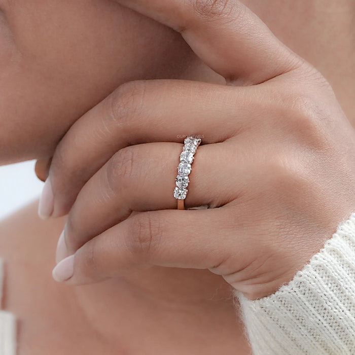 Seven Stone Old Mine Cushion Diamond Wedding Band 