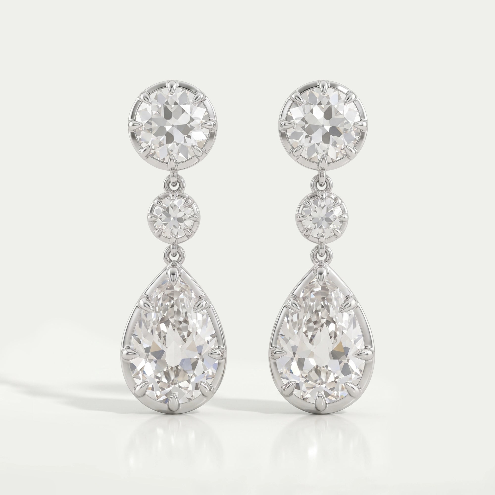 Old Mine Pear And OEC Round Cut Lab Diamond Dangle Earrings Earrings