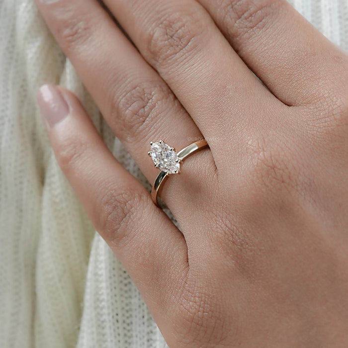 Old Mine Moval Cut Lab Diamond Solitaire Ring 