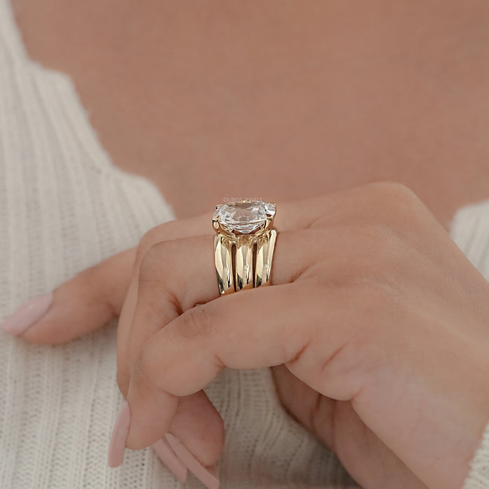 Old Mine Cushion Cut Lab Diamond Triple Band Ring 