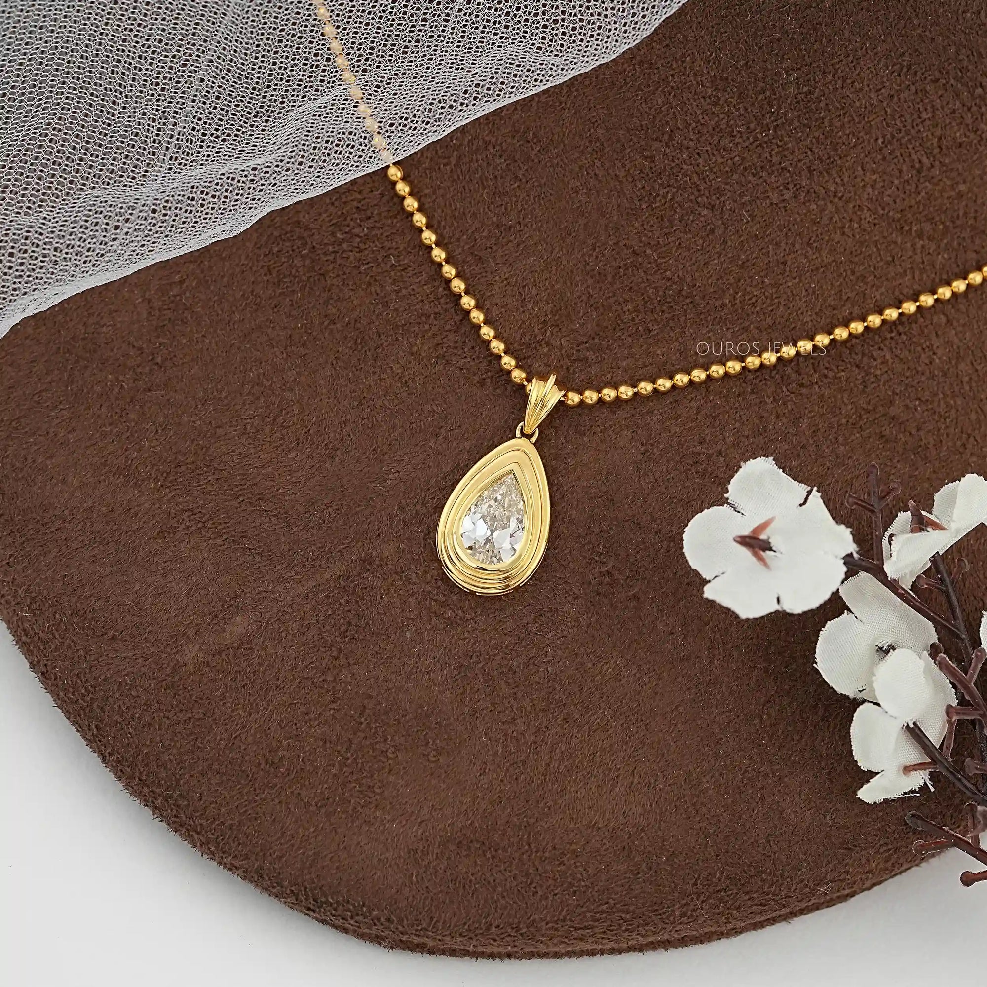Old Mine Pear Lab Diamond Bezel Set Pendant Necklaces