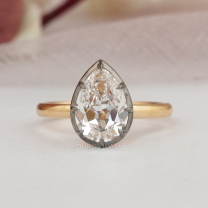 Antique Old Cut Pear Shaped Solitaire Diamond Engagement Ring Rings