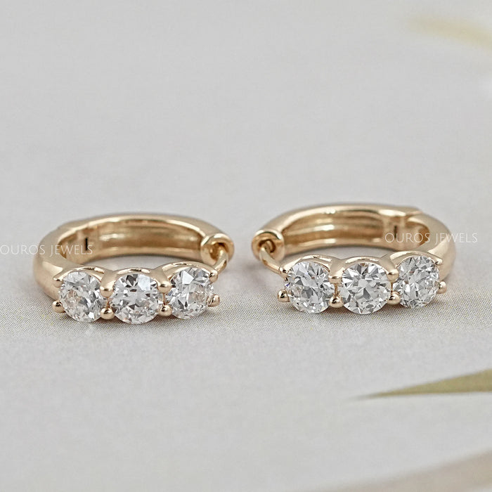 Antique OEC Round Diamond Cuff Hoops