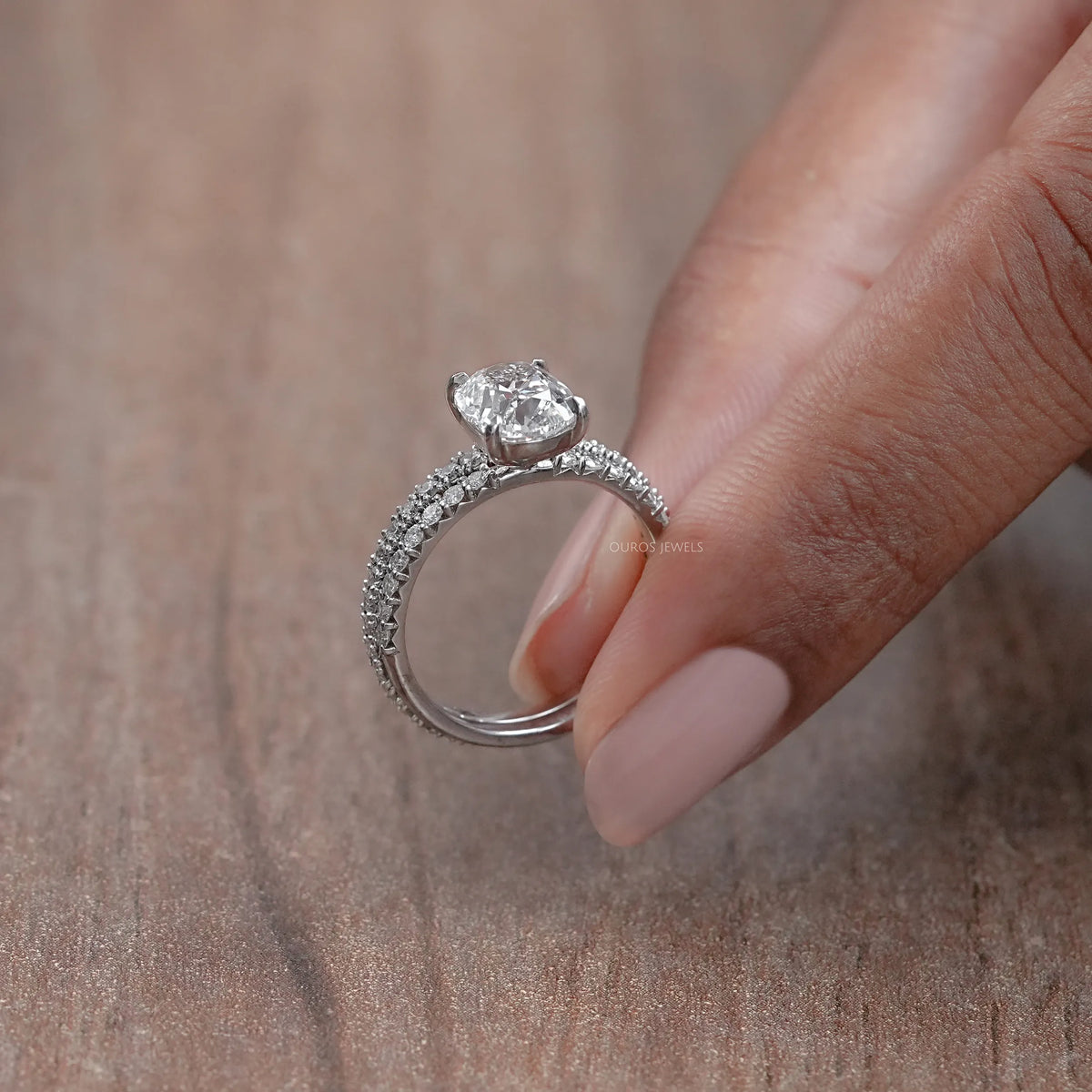 Old Mine Cushion Cut Solitaire Accent Bridal Ring Set Ring