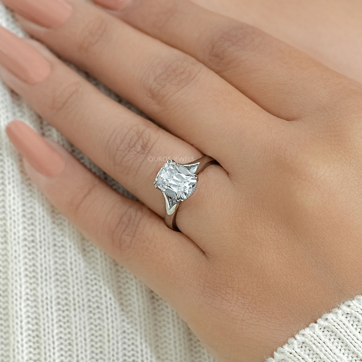 Old Mine Cushion Cut Split Shank Engagement Ring Ring