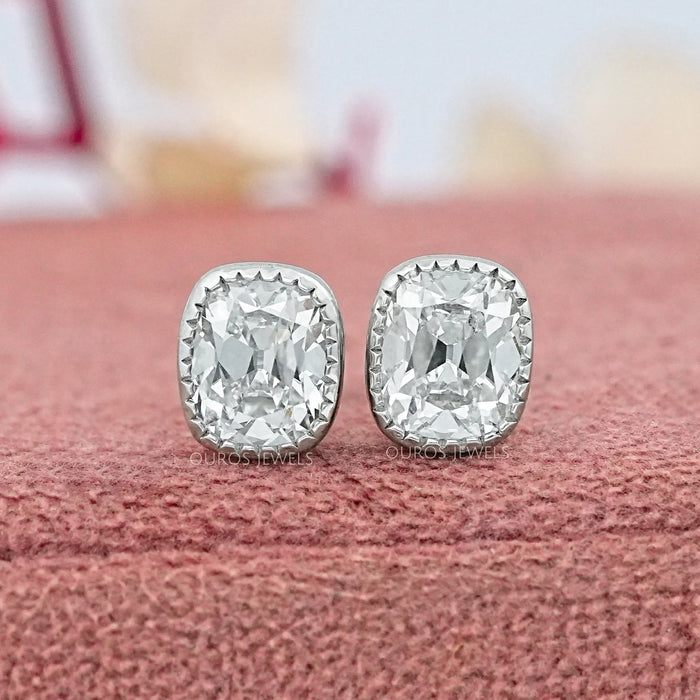 Old Mine Cushion Cut Lab Diamond Milgrain Earrings