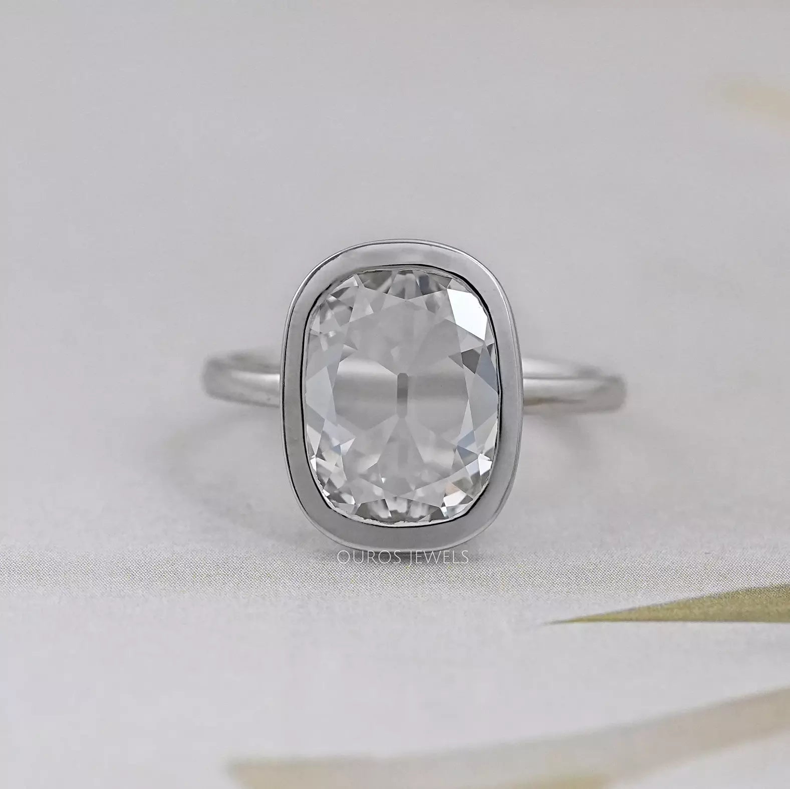 Old Mine Cushion Cut Bezel Set Solitaire Engagement Ring Rings