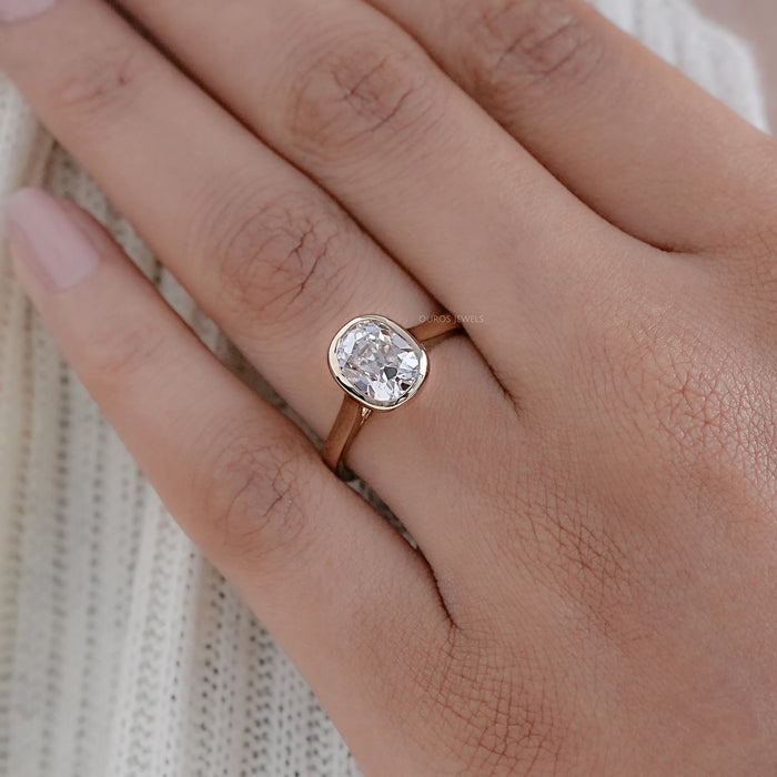 Old Mine Cushion Cut Lab Diamond Solitaire Ring