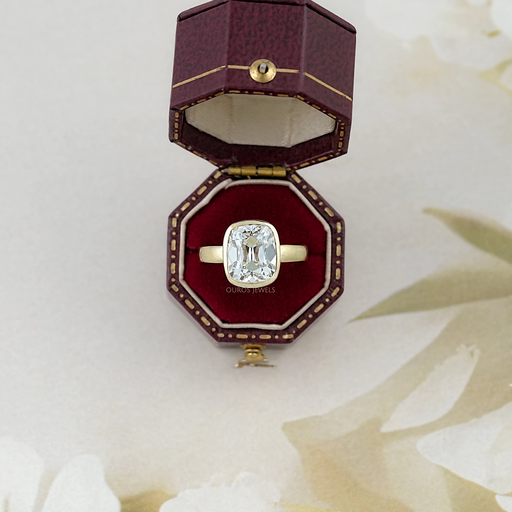 Old Mine Cushion Lab Diamond Bezel Set Ring Ring