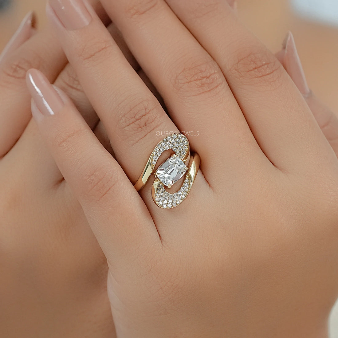 Old Mine Cushion Cut Diamond Accent Bypass Ring Rings
