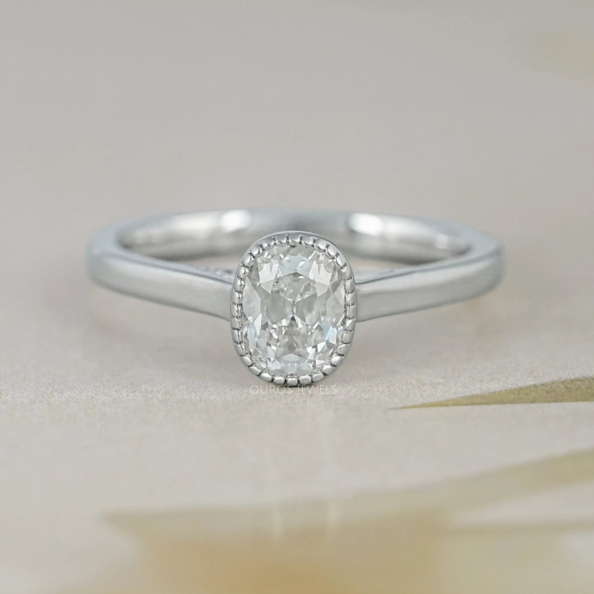 Old Mine Cushion Cut Milgrain Bezel Solitaire Ring Ring
