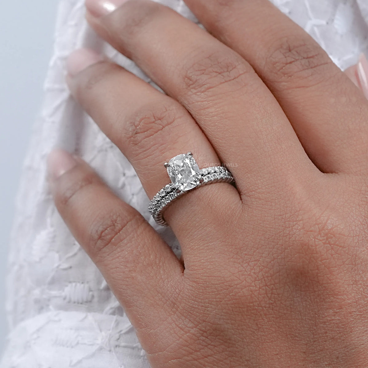 Old Mine Cushion Cut Solitaire Accent Bridal Ring Set Ring