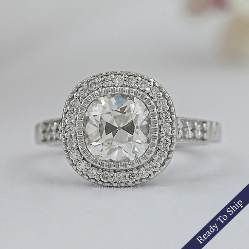 Old Mine Cushion Lab Diamond Halo Engagement Ring Rings