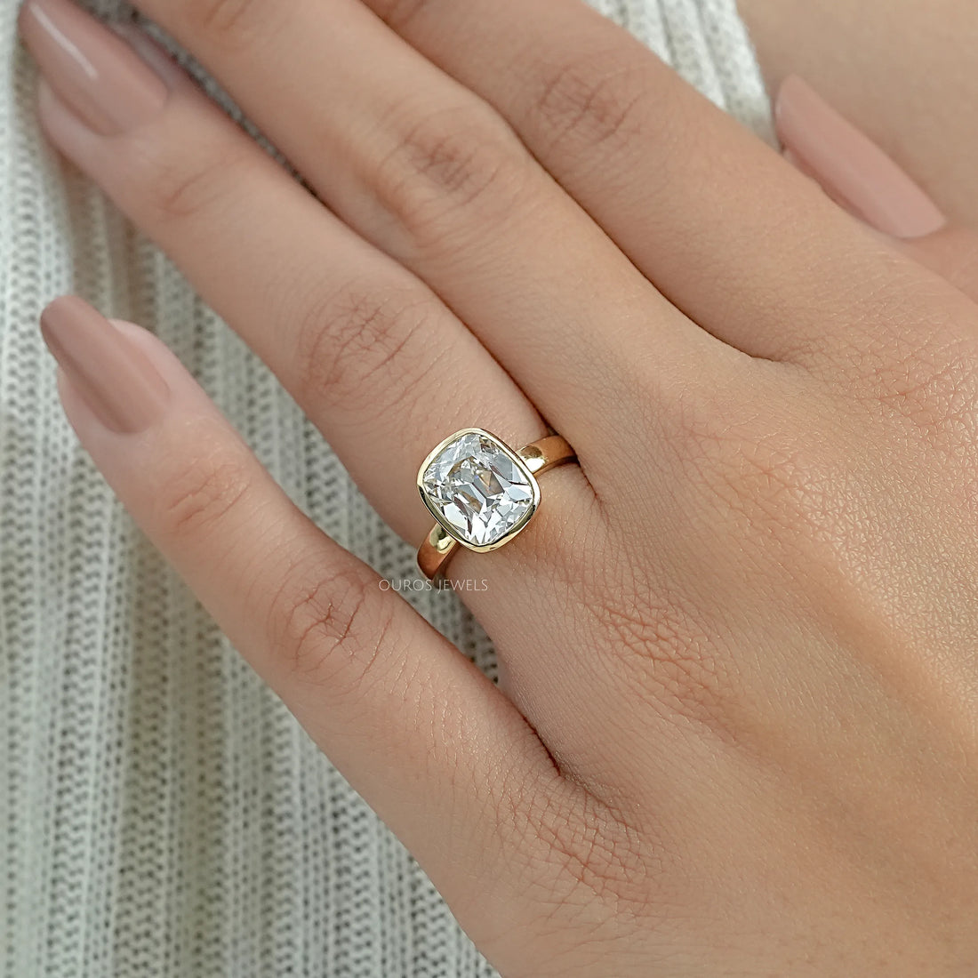Old Mine Cushion Lab Diamond Bezel Set Ring Ring