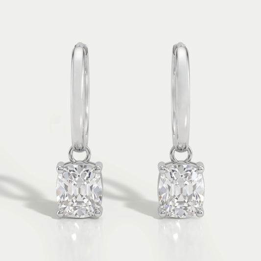 Old Mine Cushion Cut Dangle Hoop Earrings