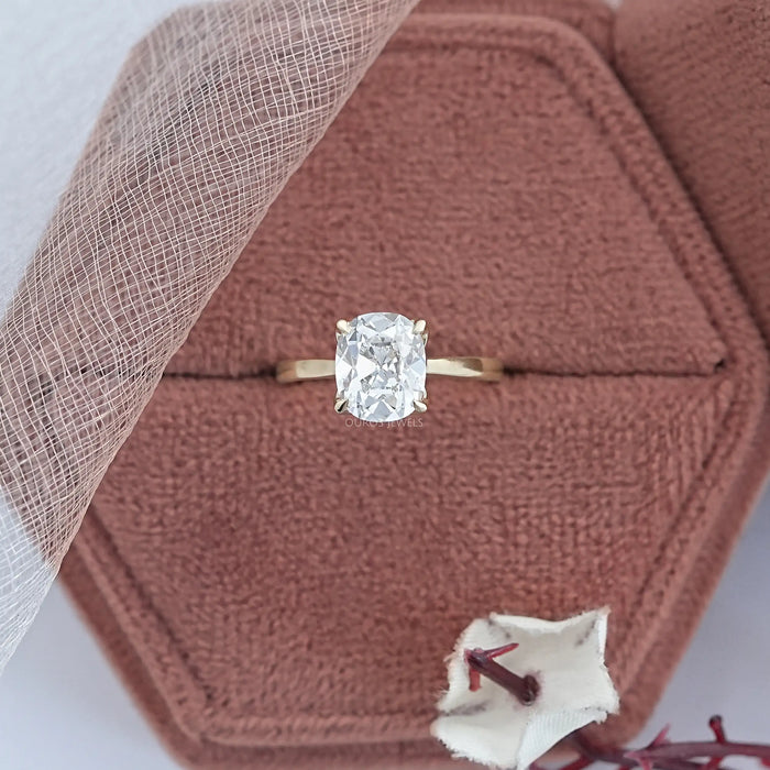 Old Mine Cushion Petal Solitaire Engagement Ring