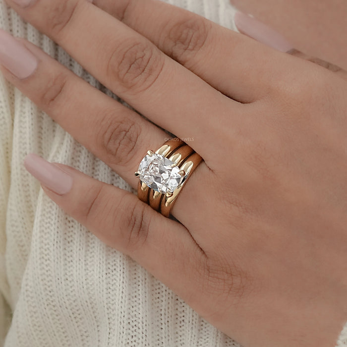 Old Mine Cushion Cut Lab Diamond Triple Band Ring 