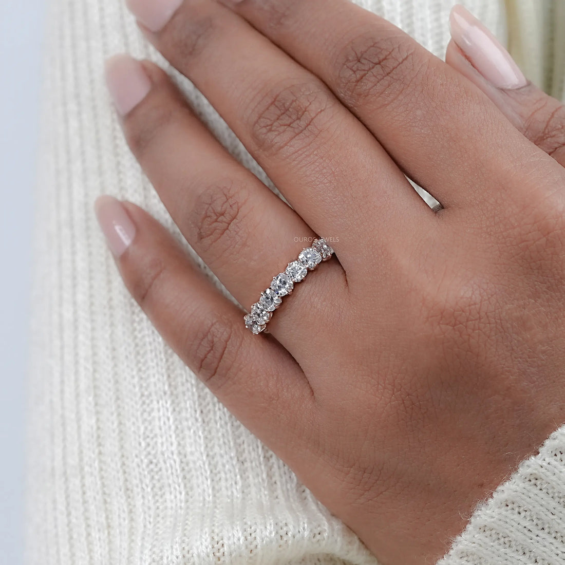 Seven Stone Old Mine Cushion Diamond Wedding Band Ring