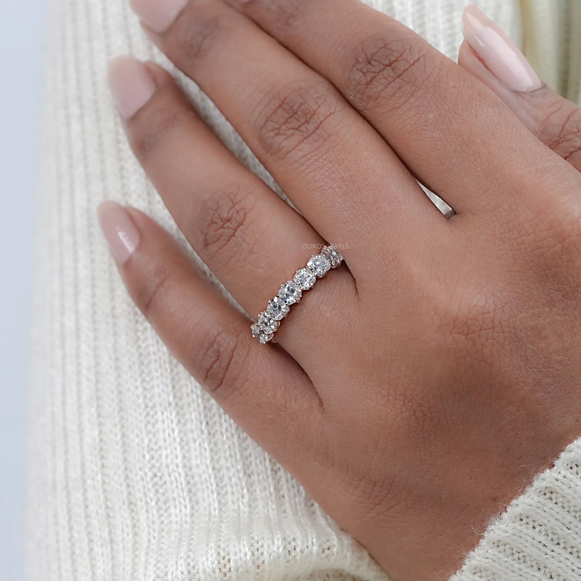 Seven Stone Old Mine Cushion Diamond Wedding Band Ring