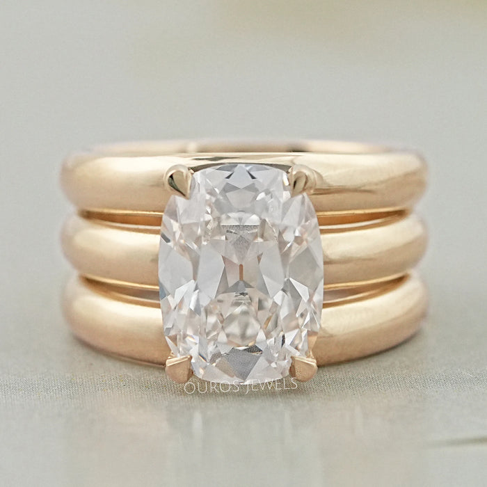 Old Mine Cushion Cut Lab Diamond Triple Band Ring 