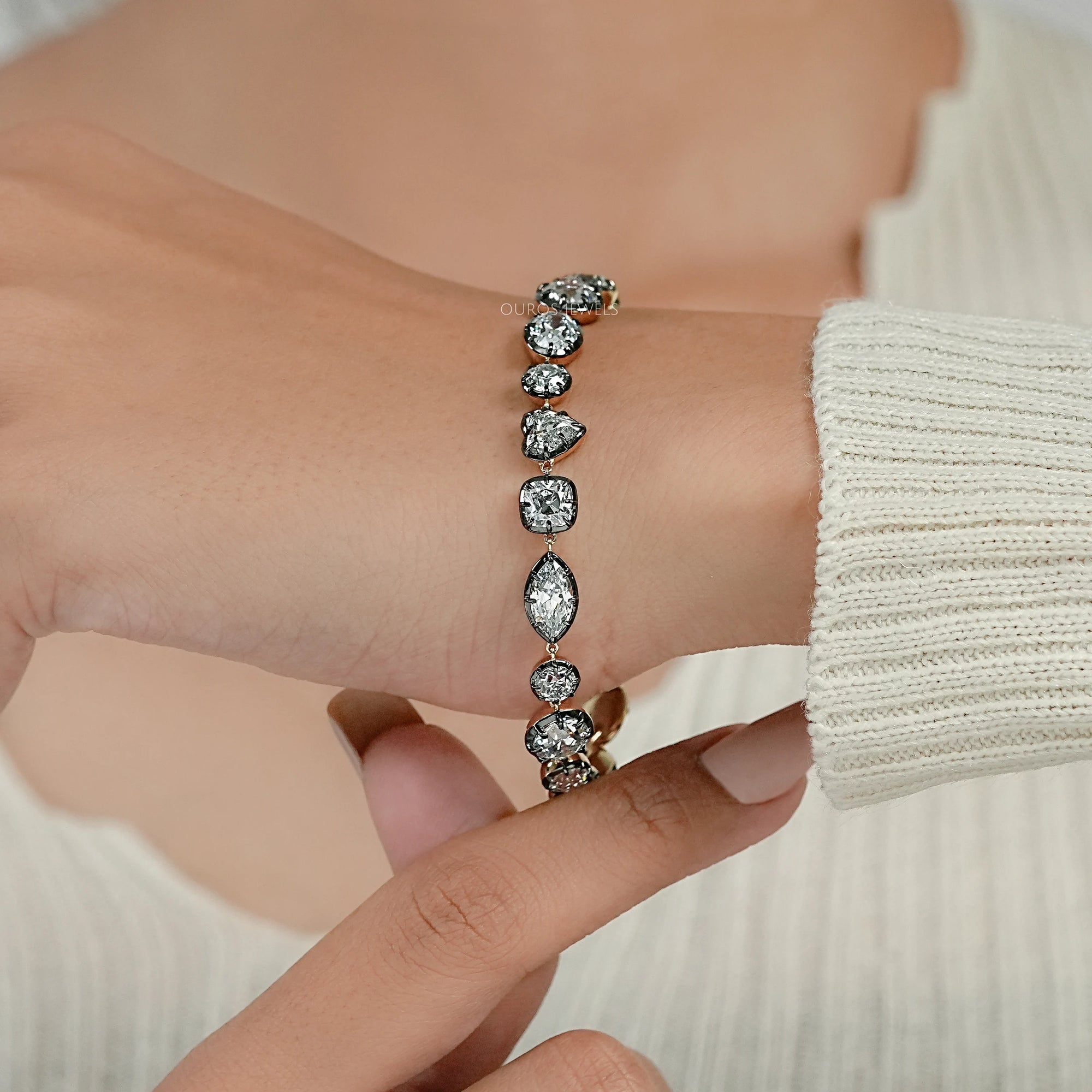 Multi Lab Diamond Bezel Set Solitaire Chain Bracelet 