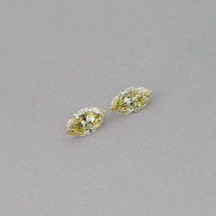Intense Yellow Old Mine Marquise Cut Lab Diamond Matching Pairs