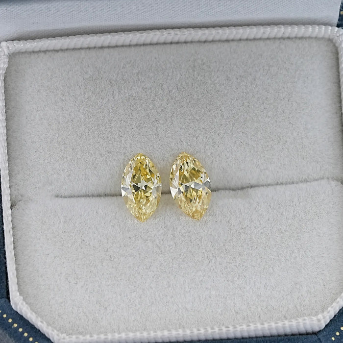 Intense Yellow Old Mine Marquise Cut Lab Diamond Matching Pairs