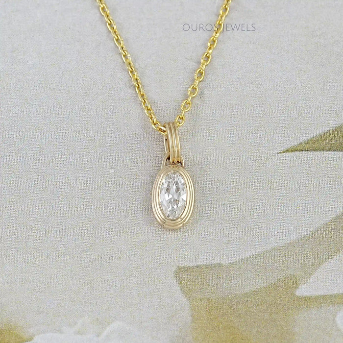 Old Mine Moval Cut Lab Grown Diamond Bezel Necklace
