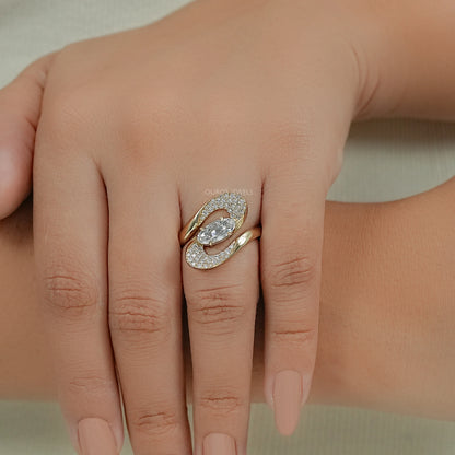 Old Mine Moval Diamond Bypass Accent Ring Ring