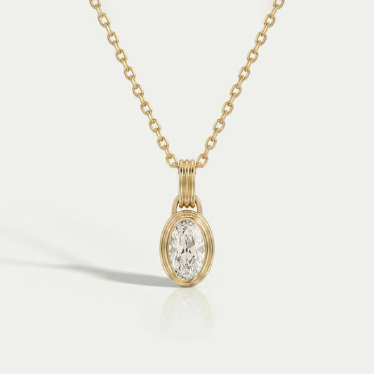 Old Mine Moval Cut Lab Grown Diamond Bezel Necklace