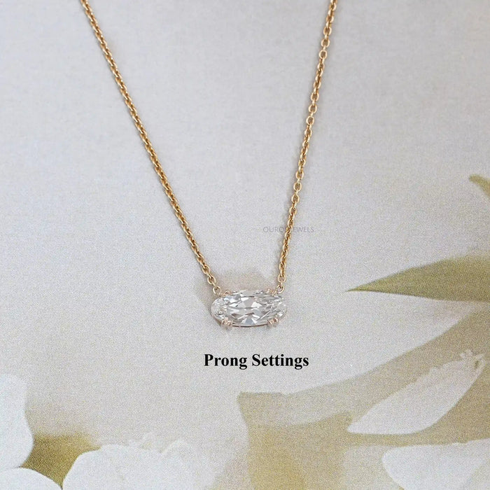 East West Old Mine Moval Cut Lab Diamond Solitaire Necklace