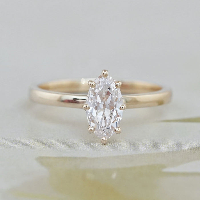 Old Mine Moval Cut Lab Diamond Solitaire Ring 