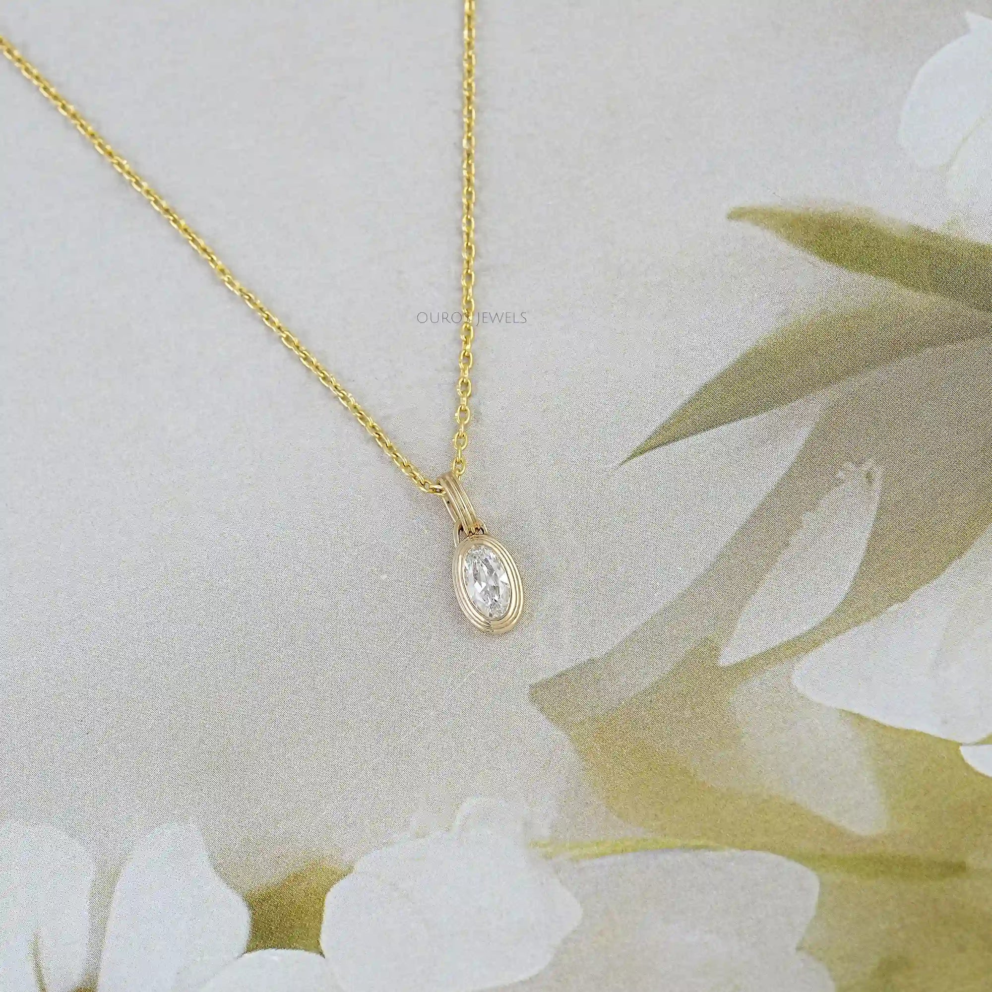 Old Mine Moval Lab Diamond Bezel Set Pendant Necklaces