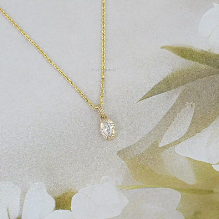 Old Mine Moval Cut Lab Grown Diamond Bezel Necklace